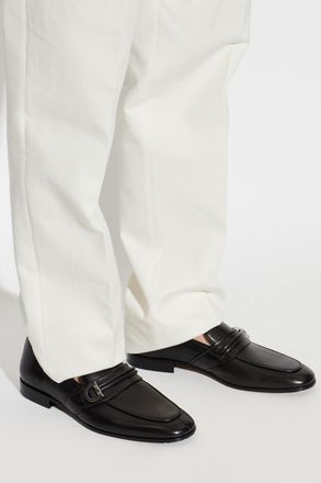 Ferragamo Leather Saddle Loafers, Mens, Black
