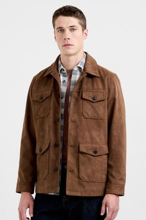 French Connection Mens Brown Utility-Style Faux Suede Button-Up Jacket - Size X-Large