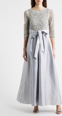 Pisarro Nights Sequin Bodice Gown in Silver at Nordstrom, Size 22