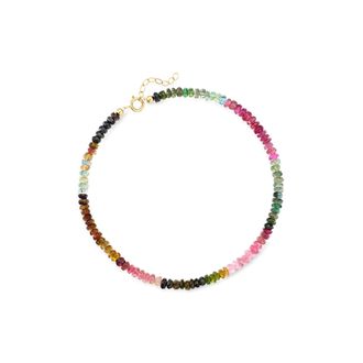 Ross-Simons Multicolored Tourmaline Bead Anklet With 14kt Yellow Gold