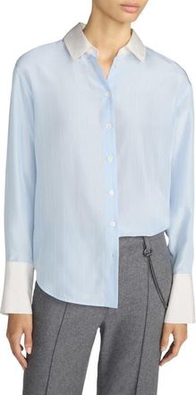 Frame Denim The Standard Stripe Silk Shirt in Sky Blue Stripe at Nordstrom, Size X-Small