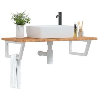 Berkfield Home Basin Shelf Wall Mounted Steel & Solid Wood Oak in Brown