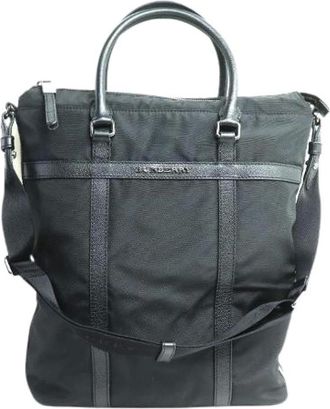Burberry Pre-owned Tote Bags, male, Black, Size: ONE SIZE Pre-owned Nylon Leather 2way Shoulder Bag