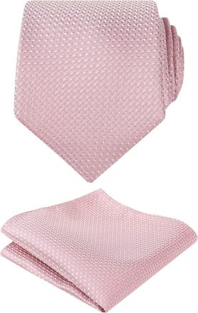 Alizeal Mens 8cm Solid Color Necktie and Hanky Classic Business Wedding Formal Tie with Pocket Square Set, Blush Pink