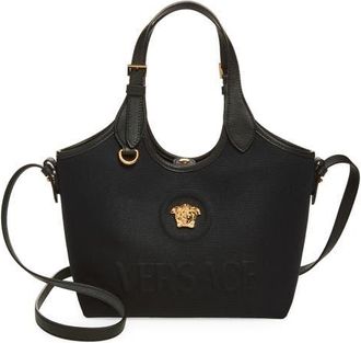 Versace Mini La Medusa Canvas Tote in Black-Versace Gold at Nordstrom