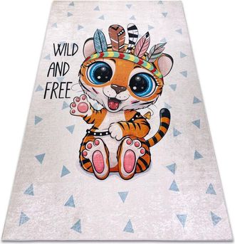 RugsX Rugsx - Alfombra Lavable Bambino 1960 Tigre, Indio Para Ni&ntilde;os Antideslizante - Blanco Multicolour 140x190 Cm