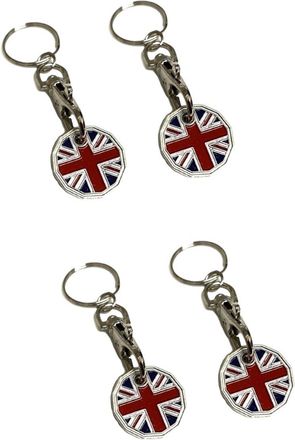 Generic PACK OF 4 - Union Jack Shopping Trolley Coin Keyring England Flag Trolley Coin Fob Token Britain Flag Supermarket Trolley Keychain Edge Shaped (Union 