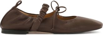 Kazar Leren ballerinas met strik en kreukelband - Dames - Ballerinas - Bruin - 35 EU - Leer - Schoenen