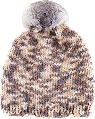 FurbySD Melange Merino Wool Beanie with Chinchilla Pom Pom