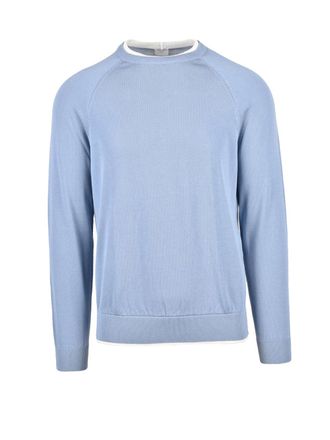 Eleventy Light Blue Men Cotton Crew Neck Sweater