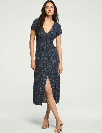 Lucky Brand Womens Lace Trim Simone Midi Dress
