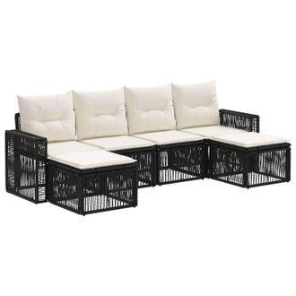 vidaXL Conjunto De Sof&aacute;s De Jard&iacute;n 6 Pcs Negro Y Blanco Crema Vidaxl