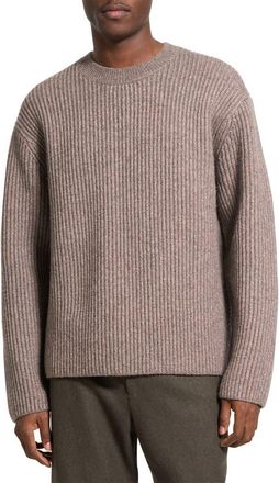Theory Oversize Ribbed Wool & Cotton Crewneck Sweater in Feather Melange at Nordstrom, Size Xx-Large