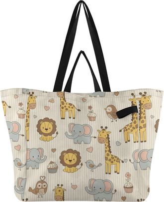 Generic Giraffe Animals Orange print Reusable Canvas Tote Bag, Heavy Duty Grocery Shopping Bag with Hard Bottom Double Handles Large Capacity Work Groceries T