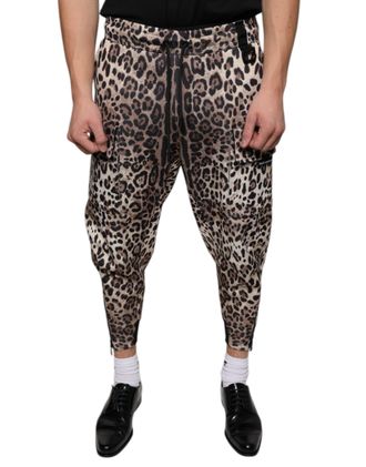 Dolce & Gabbana Mens Leopard Print Polyester Jogger Brown Elastane Cotton
