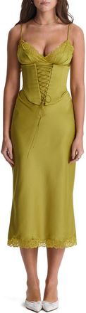 House of CB Salma Corset Satin Slipdress in Canary Green at Nordstrom, Size X-Small A
