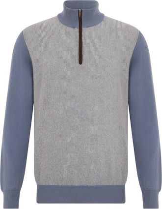 Fedeli Trui met halve rits - Heren - Coltruien - Blauw - L - Wol - Truien & Vesten