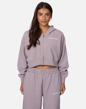 Good For Nothing Felpa con cappuccio rosa lavaggio vintage corta con zip