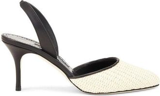 Manolo Blahnik Black Raffia Mid Heel Womens Pumps