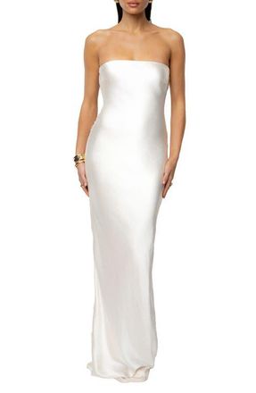 JLUXLABEL Regal Rising Corset Back Strapless Satin Gown in Ivory at Nordstrom, Size X-Small