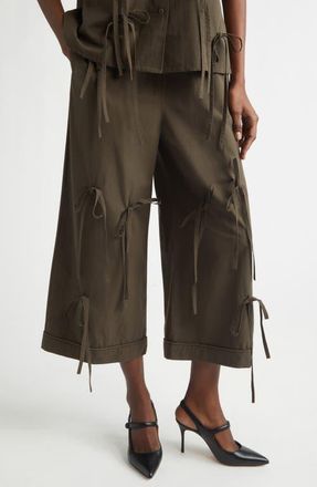 Renaissance Renaissance Bunny Bow Detail Cotton Wide Leg Pants in Brown at Nordstrom, Size 6 Us
