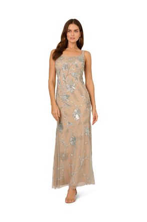 Adrianna Papell Womens Beaded Mermaid Long Dress - Green - Size 8 UK