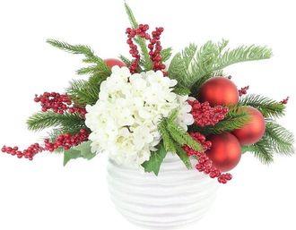 Creative Displays Inc. Handcrafted Holiday Floral Arrangement With Hydrangeas, Evergreen & Berries