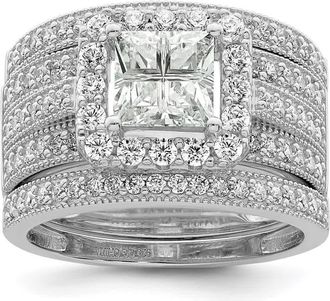Diamond2Deal Sterling Silver Rhodium plated Cubic Zirconia 3 piece Bridal Ring Set