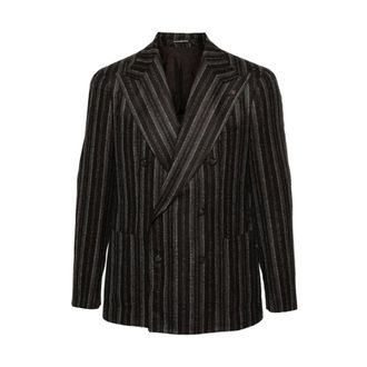 Tagliatore Giacca a Righe in Lana con Dettaglio Spilla - - Jackets - Uomo - Nero - 2XL