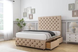Sloomy Watson Plush Divan Set 2 Drawers - 26 Headboard 12 Footboard in Stone | Size: Double