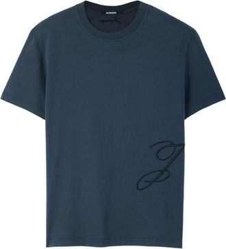 Jacquemus Navy Blue Embroidered Logo T-Shirt
