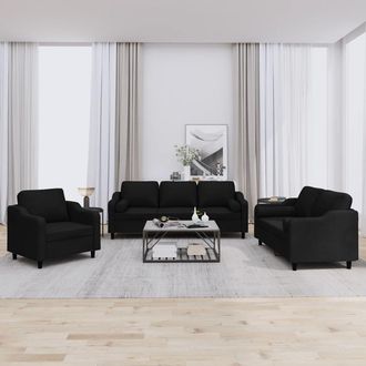 vidaXL Juego De Sof&aacute;s Con Cojines 3 Piezas Tela Negro Vidaxl