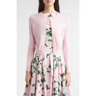 Carolina Herrera Silk & Cotton Crop Cardigan in Rosewater at Nordstrom, Size X-Large