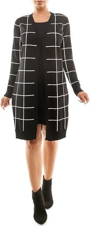 Nina Leonard Twofer Windowpane Sweater Sheath Dress in Black/ivory at Nordstrom Rack, Size X-Large