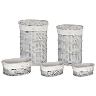 Beliani Beliani - Conjunto De 5 Cestas Para Ropa De Madera De Sauce Moderno Cestos Para La Colada Blanco Vakari