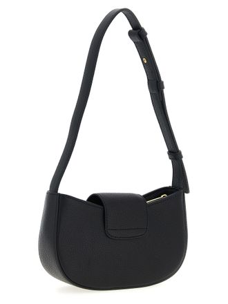 Ferragamo Gancini Logo Hammered Leather Shoulder Bag - Black