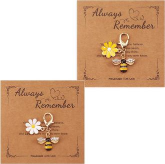 Generic 2Pcs Bee Flower Keychain with Card, Cute Keychain, Thank You Keyring, Elegant Bee and Small Yellow Flower Pendant, Bag Charm for Sister and Friends