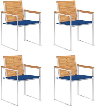 vidaXL Vidaxl - Sillas De Jard&iacute;n 4 Unidades Con Cojines Madera Maciza Teca