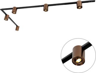 QAZQA Qazqa Moderno Sistema De Riel Monof&aacute;sico Con 5 Focos Bronce Oscuro Y Negro - Rondoo Up Acero /aluminio Alargada Adecuado Para Led Max. 5 X 10 Watt