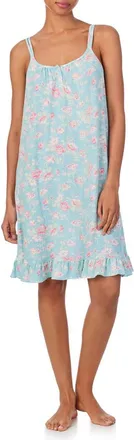 Lauren Ralph Lauren Double Strap Nightgown in Blue Floral at Nordstrom, Size X-Small