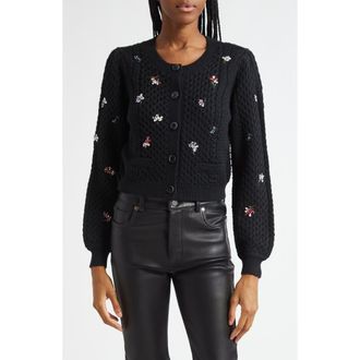 Cinq &agrave; Sept Rasa Beaded Cardigan in Black at Nordstrom Rack, Size X-Large