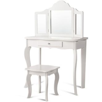 Costway Kids Vanity Makeup Table Set Princess Makeup Dressing Table