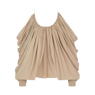 Balmain Sleeveless Tops, female, Beige, Size: M Strappy Cotton Blouse