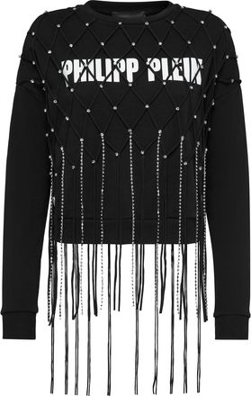 Philipp Plein Sweatshirt LS Net Crystal Touch Fringe