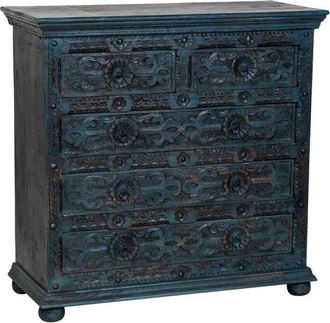 Wanderlust Deco Comoda De Madera Artesanal Azul 100x43x95h Cm