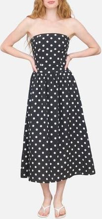 Blu Pepper Polka Dot Strapless Midi Dress in Black at Nordstrom Rack, Size Medium