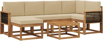 vidaXL Conjunto De Sof&aacute;s De Exterior 7 Uds. Natural Y Beige Vidaxl