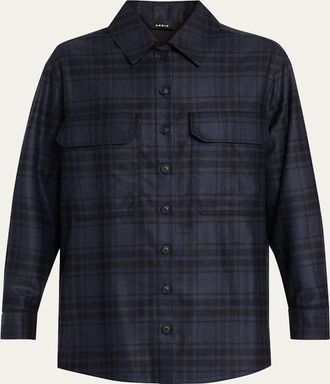 Akris Check Wool Flannel Oversized Shirt Jacket