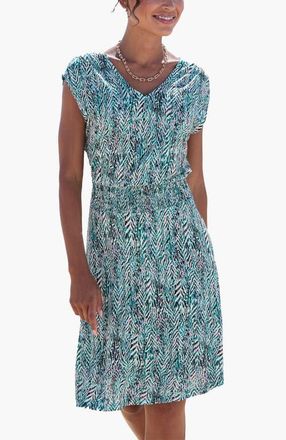 Lascana Womens Smocked Waist Printed Dress in Turquoise Rose at Nordstrom, Size 10