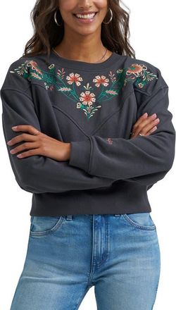 Wrangler Floral Embroidered Yoke Sweatshirt in Faded Black at Nordstrom, Size X-Large